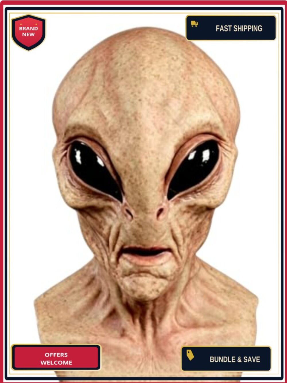 Realistic Alien Mask Adults Full Head Latex ET Costume Halloween Cosplay